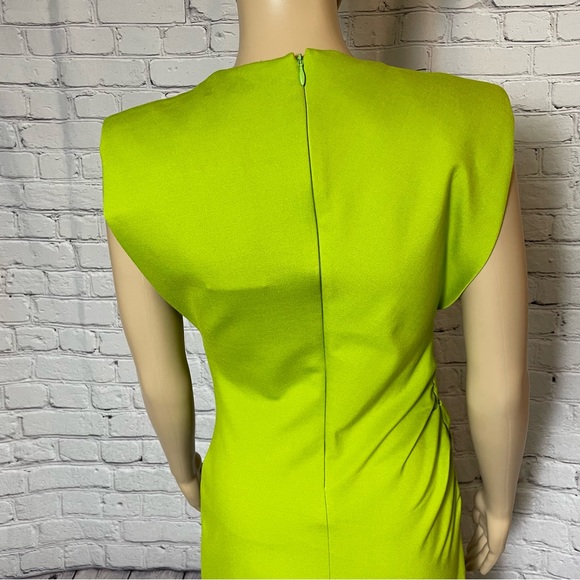 Sold - NWT New Zara Shoulder Pad Draped Sleeveless Green Dress Size M - Picture 11 of 14
